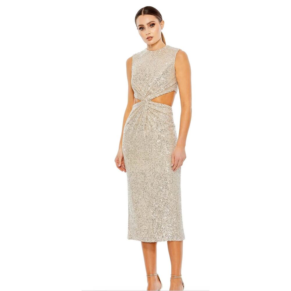 IREENA‎ FOR MACDUGGAL NUDE CUTOUT EMBELLISHED DRESS SIZE 2. 37022